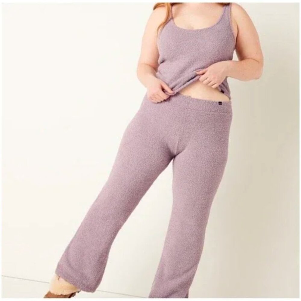 Victorias Secret PINK Cozy Lounge PJ Set Tank & Pants black Fuzzy Sherpa L/XL